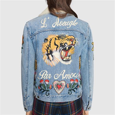 gucci womens denim jacket|gucci jean jacket women.